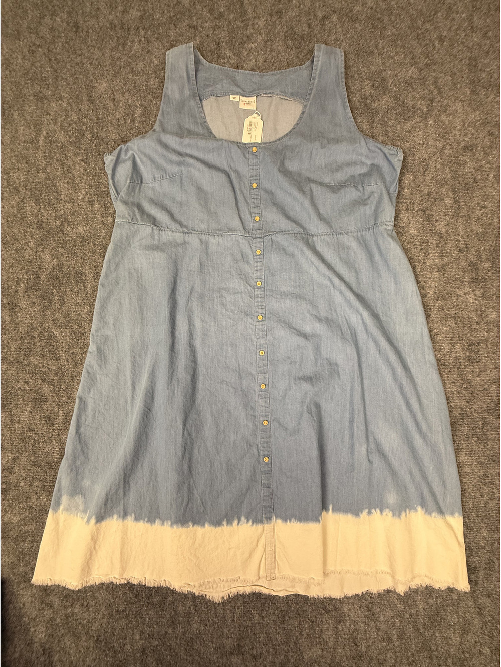 Junarose Sleeveless Denim Dress with White Dip Dye Hem, Size